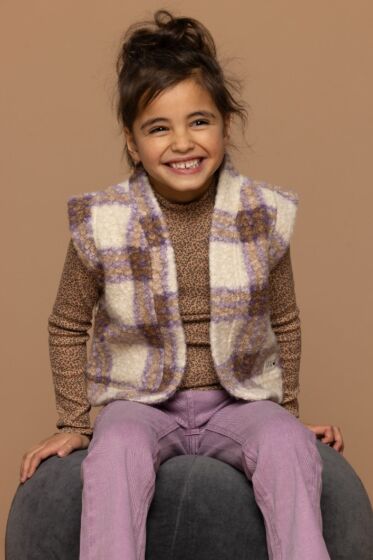 Looxs Little - Teddy Gilet Ruit - Lila/Ecru